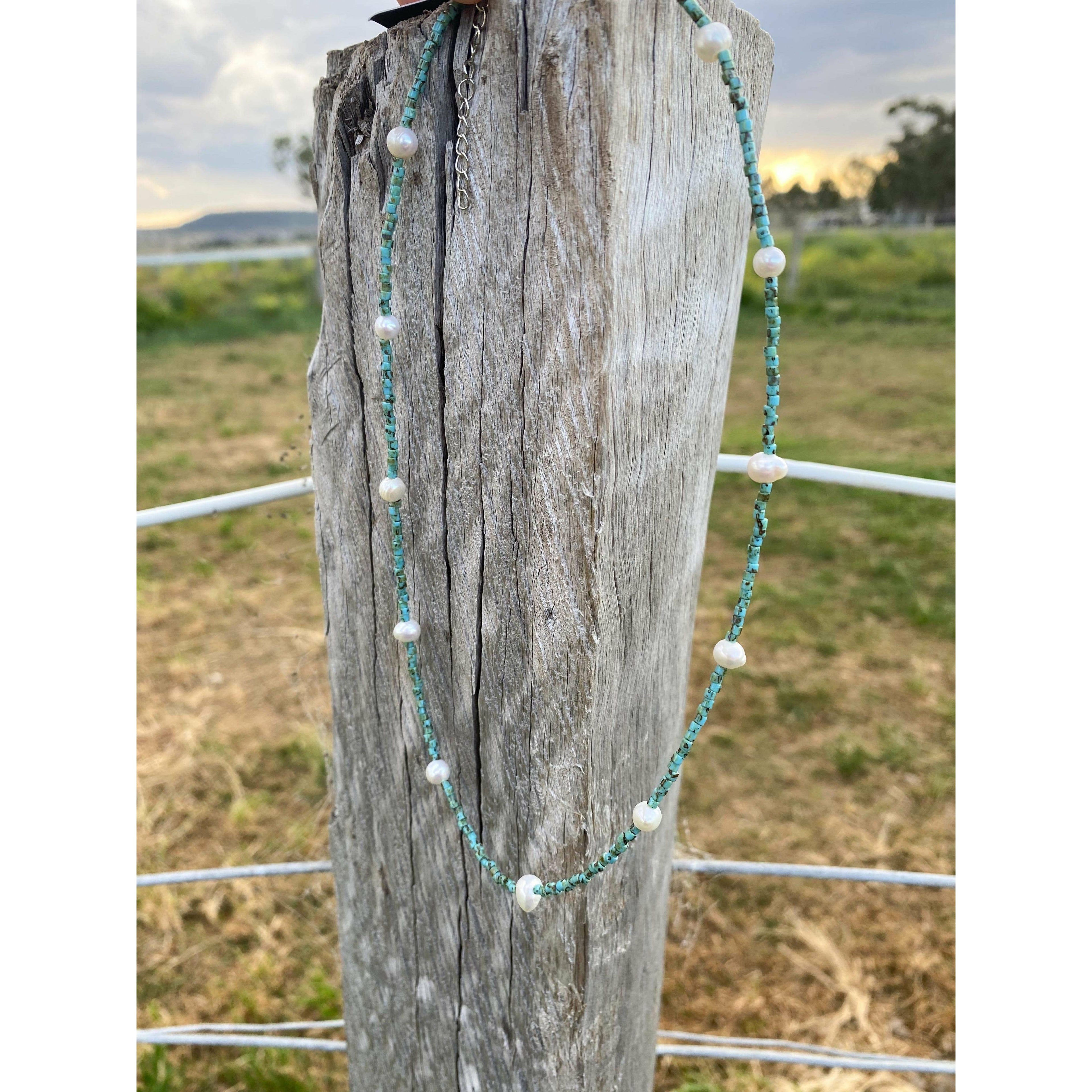 Turquoise and Pearl Choker
