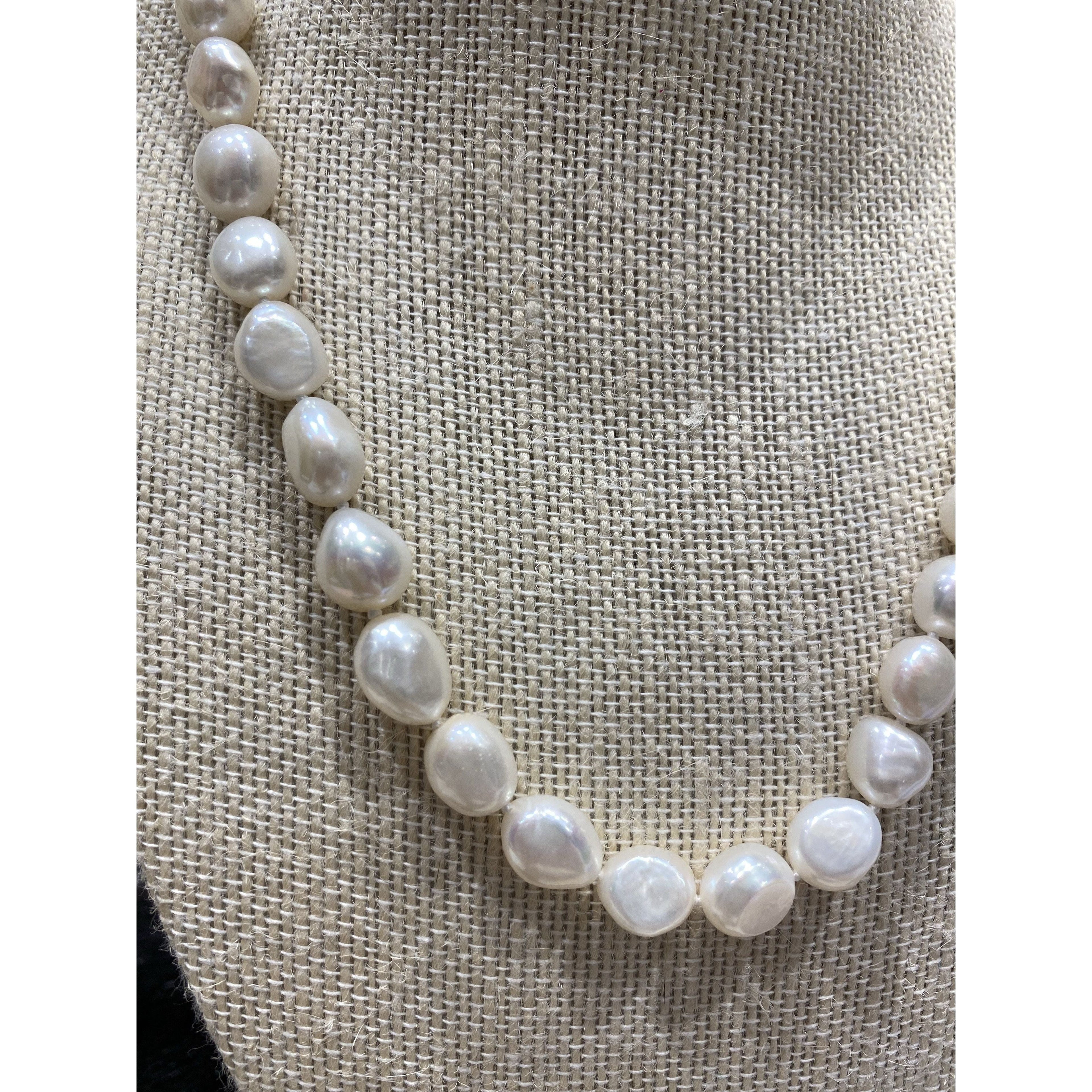 Freshwater potato pearl necklace with gold fob • gp1