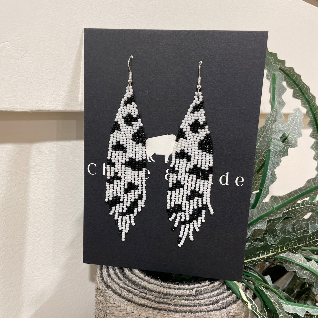 Cow Print Seed Bead Earrings