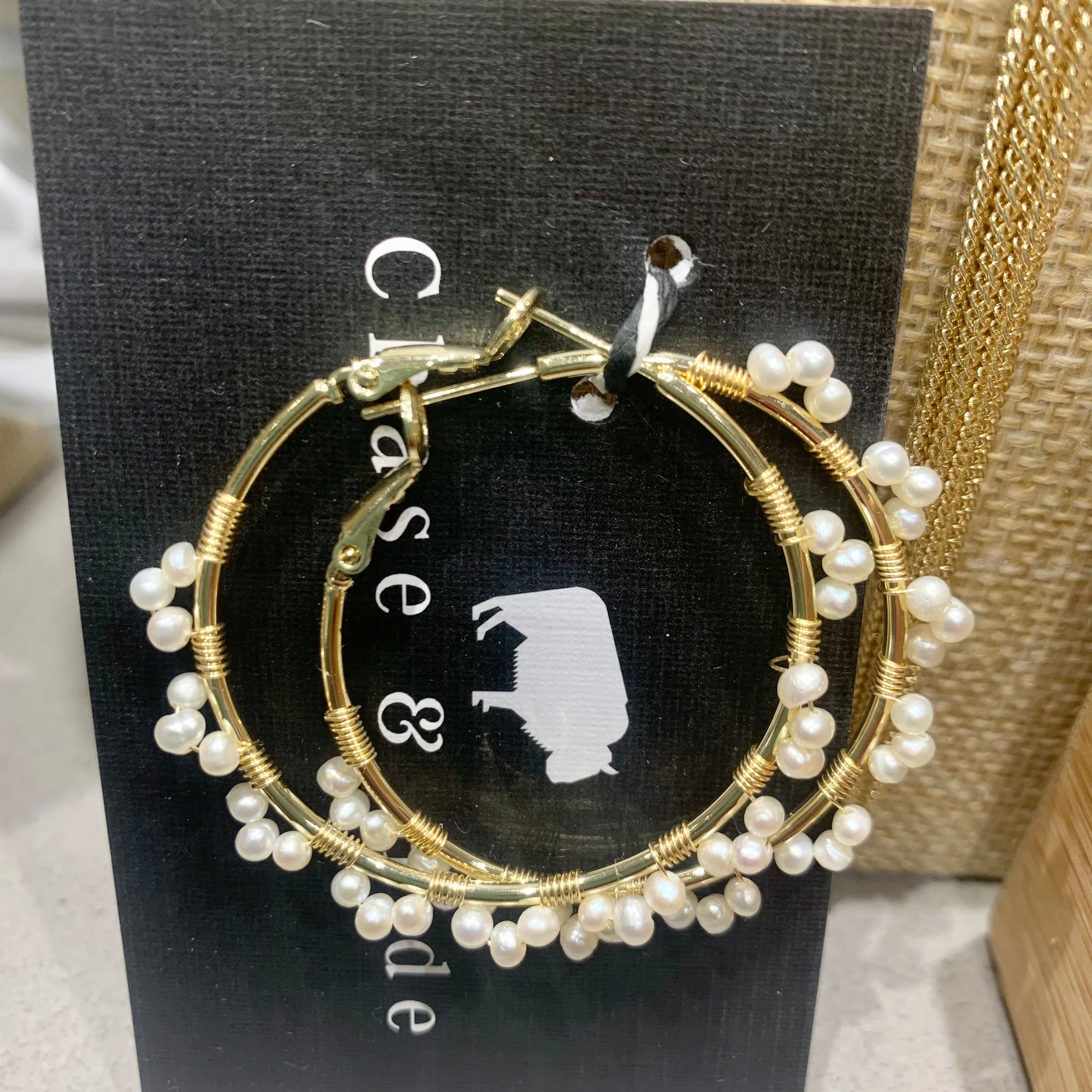 Gold pearl hoops