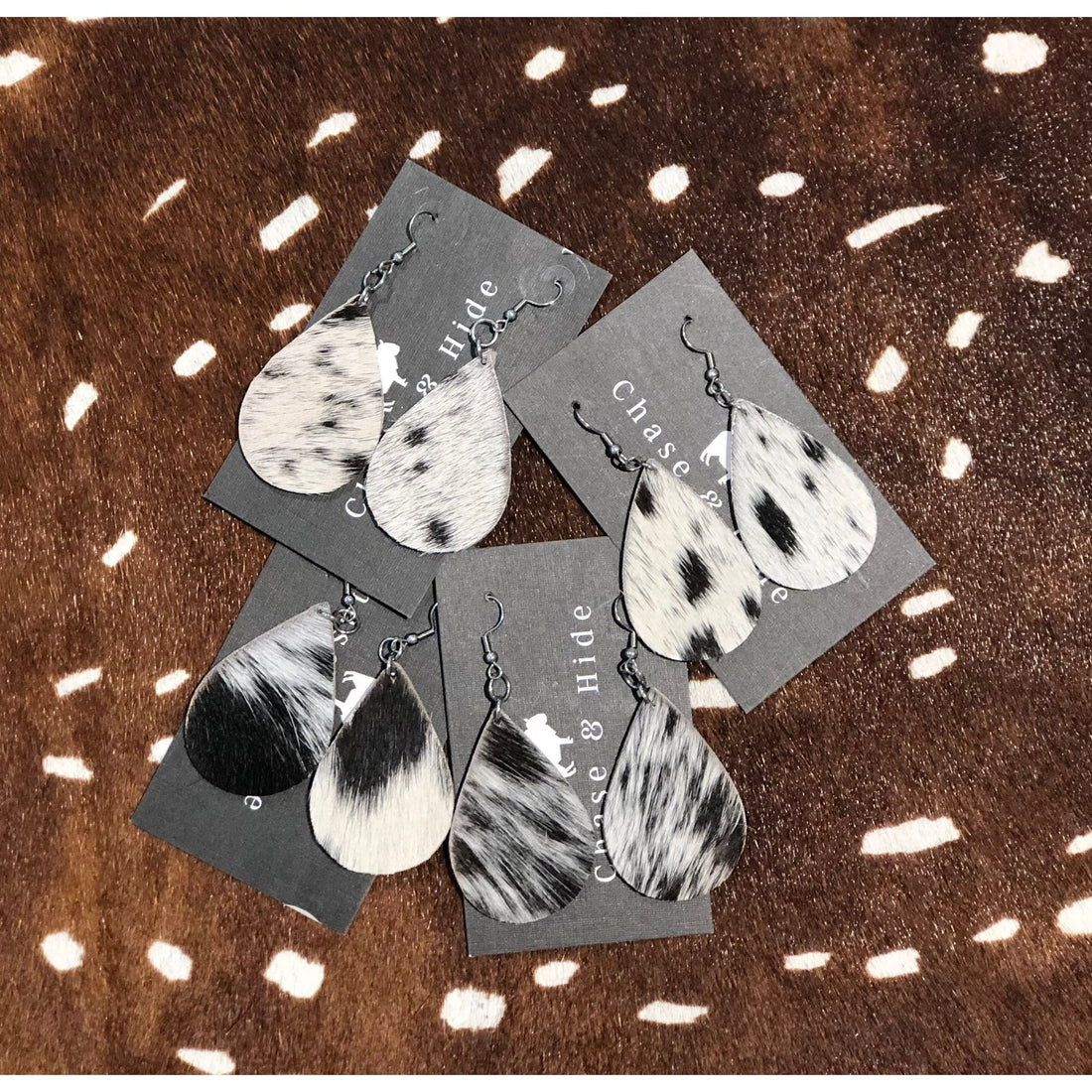 Black & white hide drop earrings assorted
