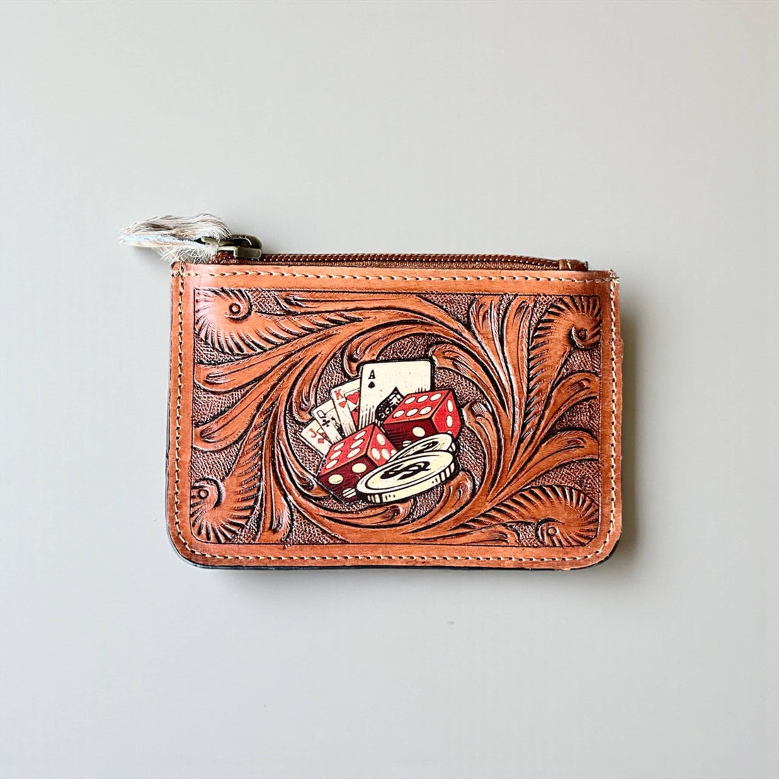 Poker tooled leather coin pouch