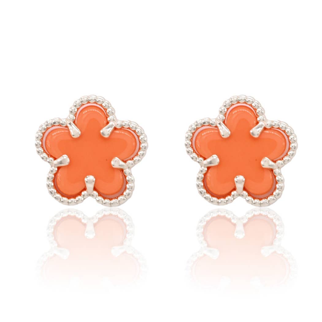 Flower With Gold Toned Outline Post Earrings