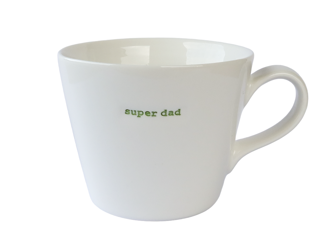 KBJ Word Bucket Mug - Super Dad (Hand Embossed Green Text)