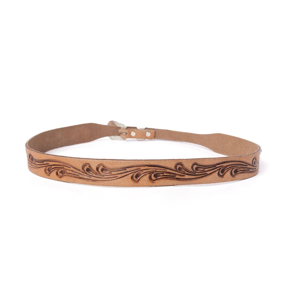 Western Vine Leather Hat Belt in Saddle Tan