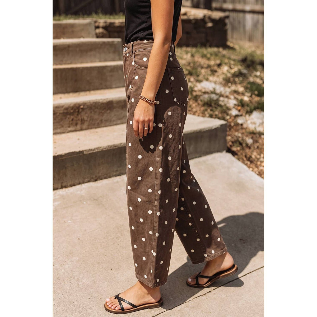 Polka Dot Print Seam Detail Barrel Casual Jeans