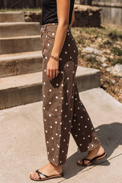 Polka Dot Print Seam Detail Barrel Casual Jeans