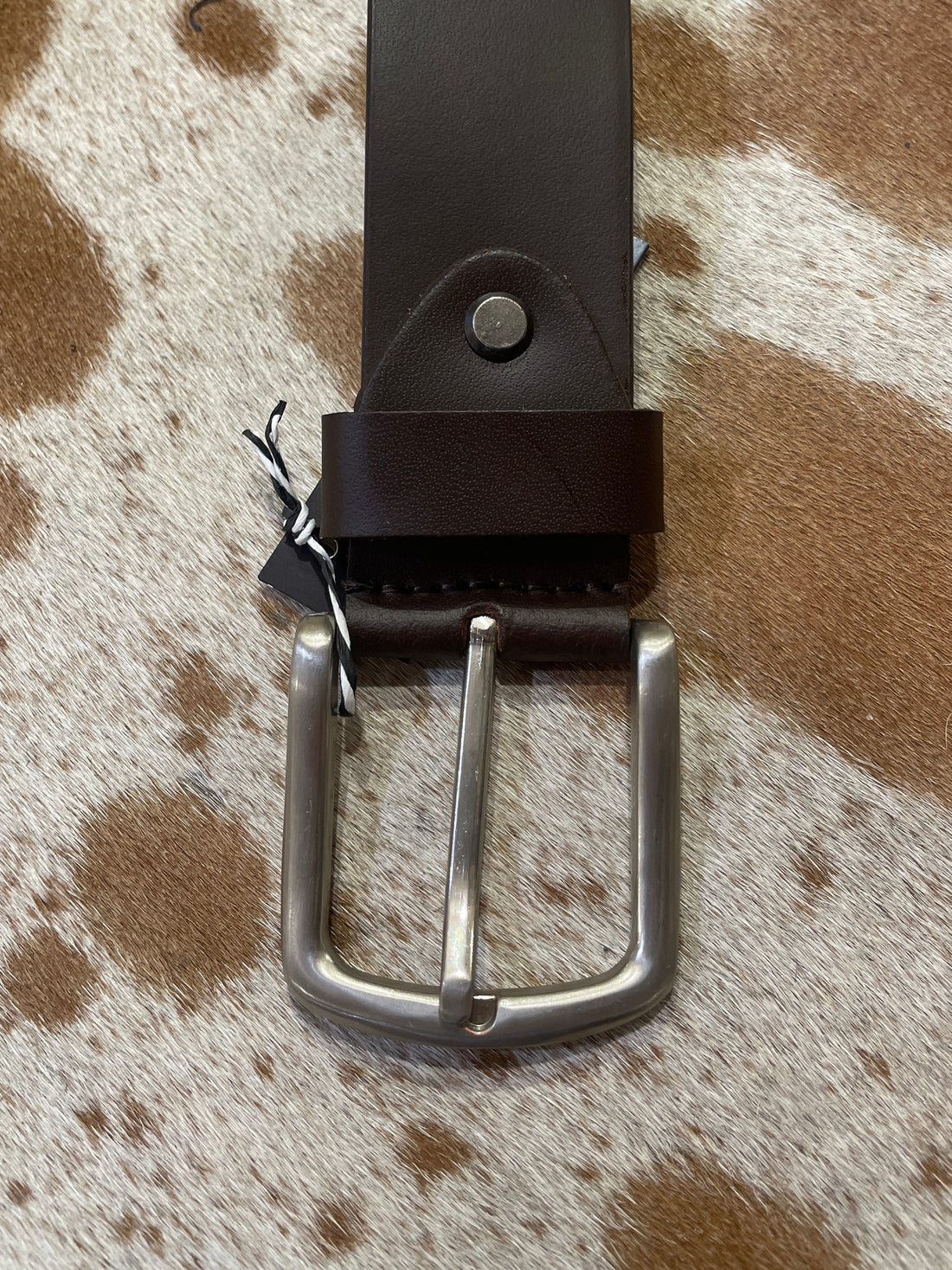Leather Belt with Large Silver Buckle 