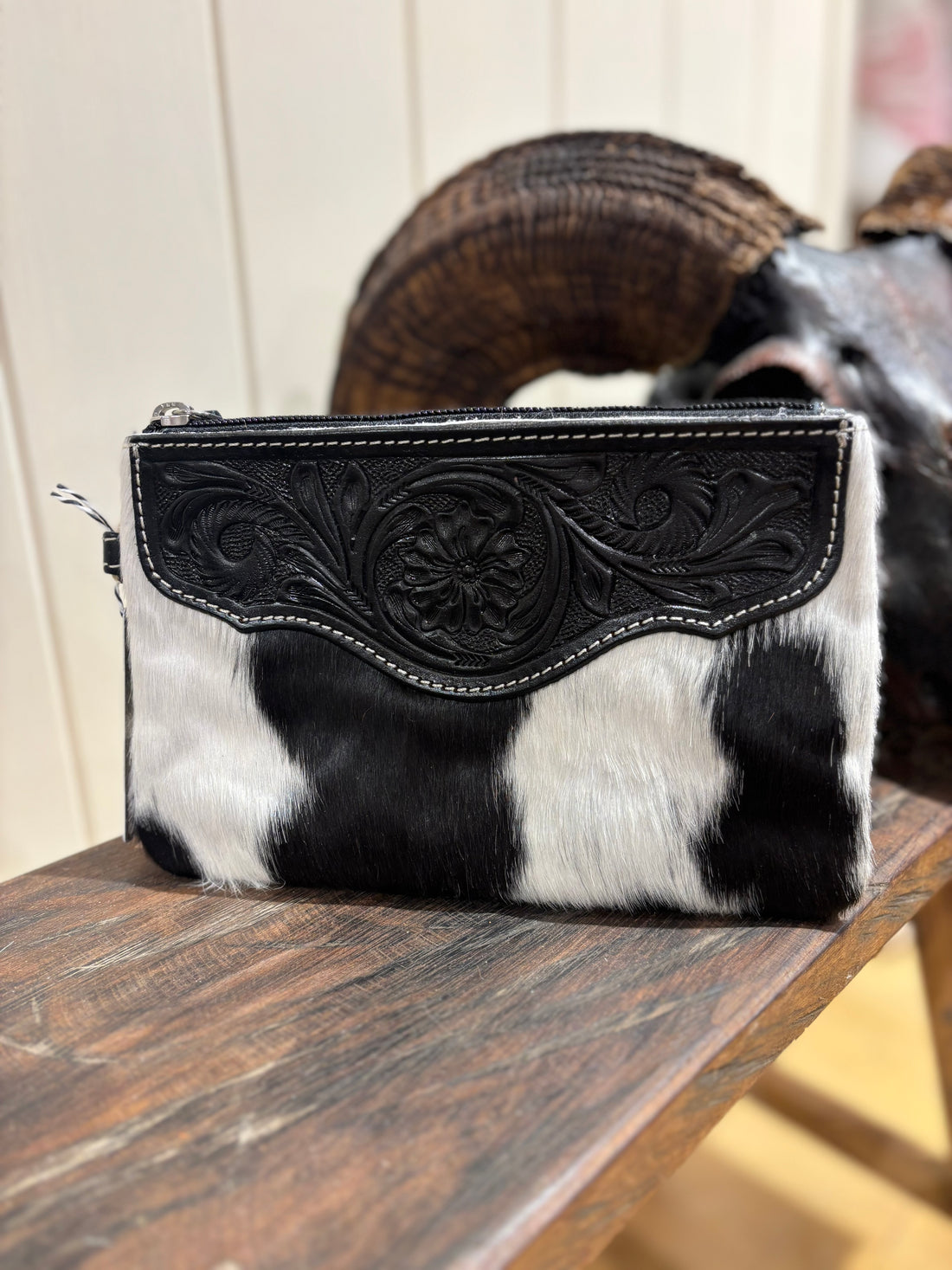 Mia Hide &amp; tooled leather clutch 