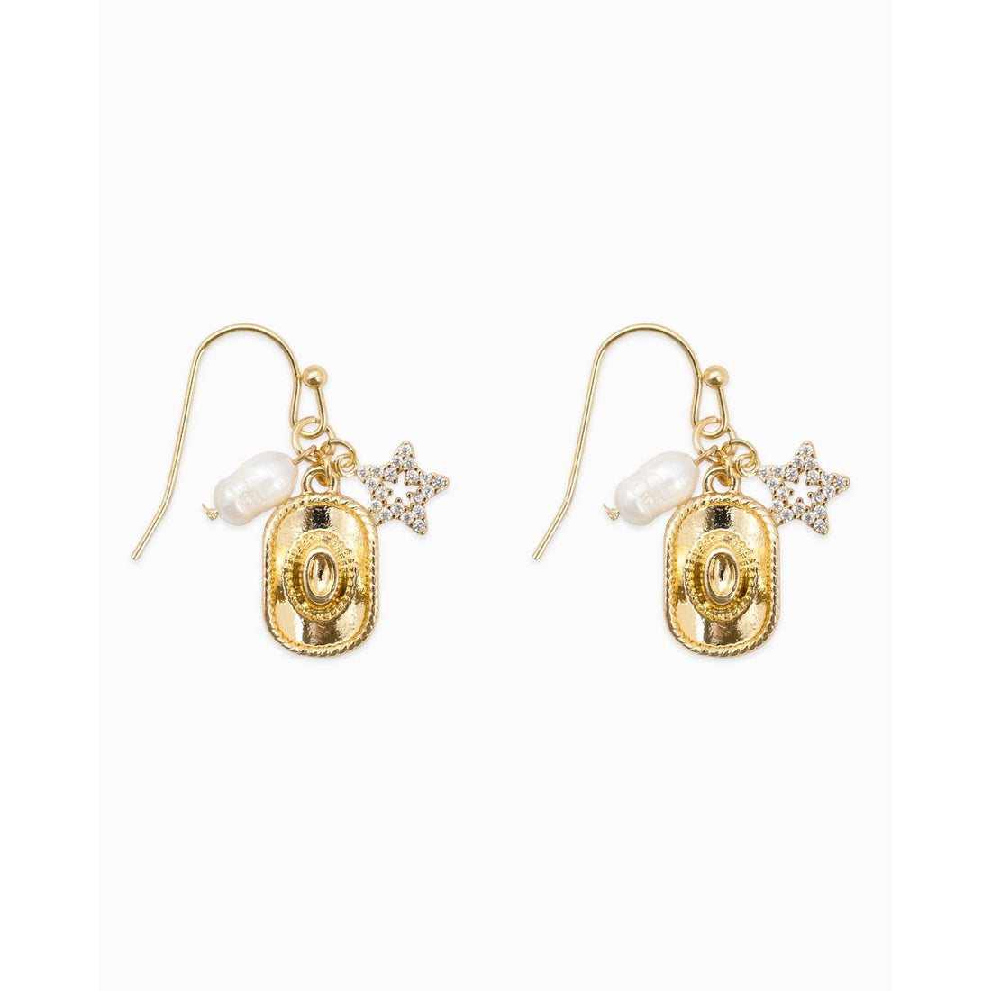 Western Cowboy Hat Star Pearl Charm Earrings