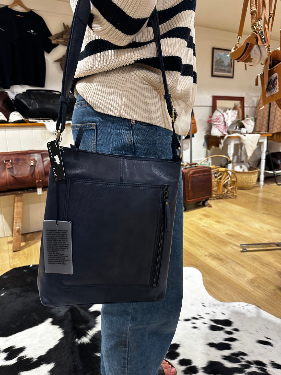 Deep Blue Leather Handbag 7884