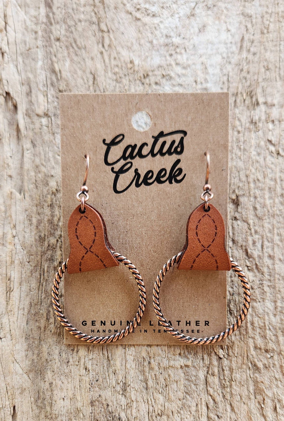 "Lari Dee" Handmade Boot Stitch Leather & Rope Earrings