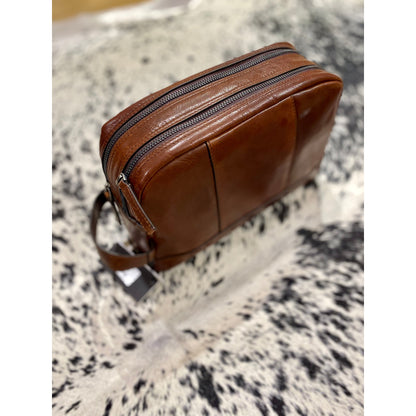 Brown Double Zip Toiletry Bag 