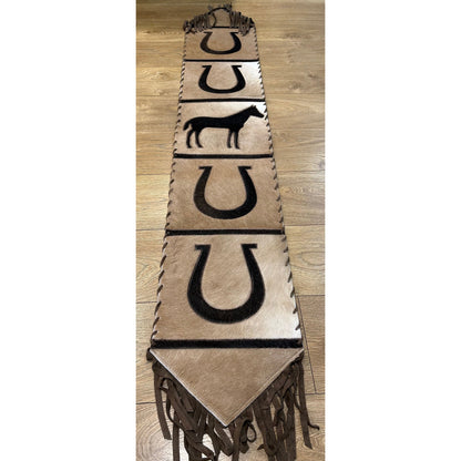 Cowhide table runner with tassels 