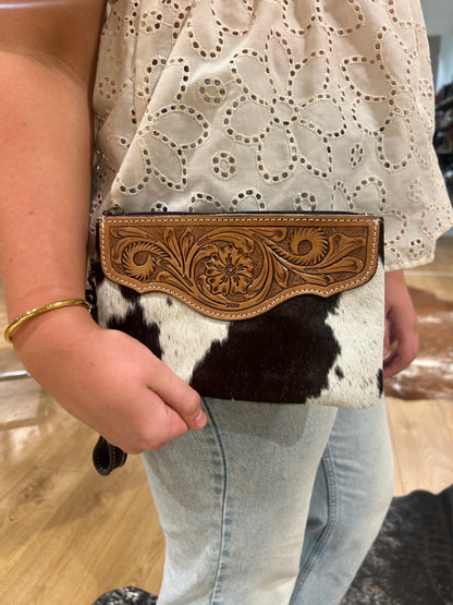 Mia Hide &amp; tooled leather clutch 