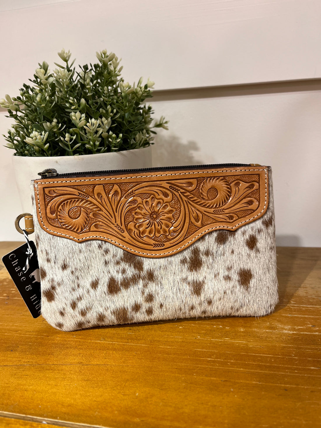 Mia Hide &amp; tooled leather clutch 