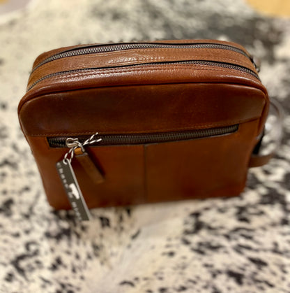 Brown Double Zip Toiletry Bag 