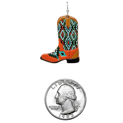 Cowboy Boots Aztec Pattern Leather Hook Earrings