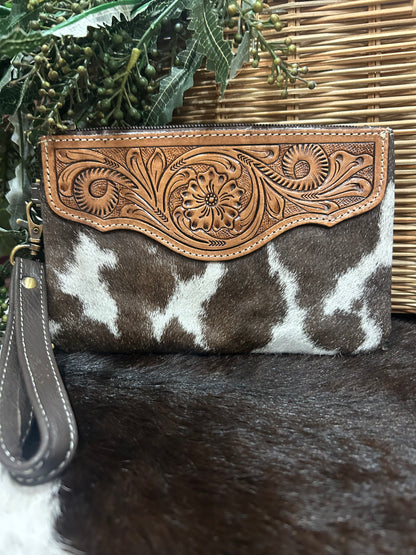 Mia Hide &amp; Tooled Leather Clutch 