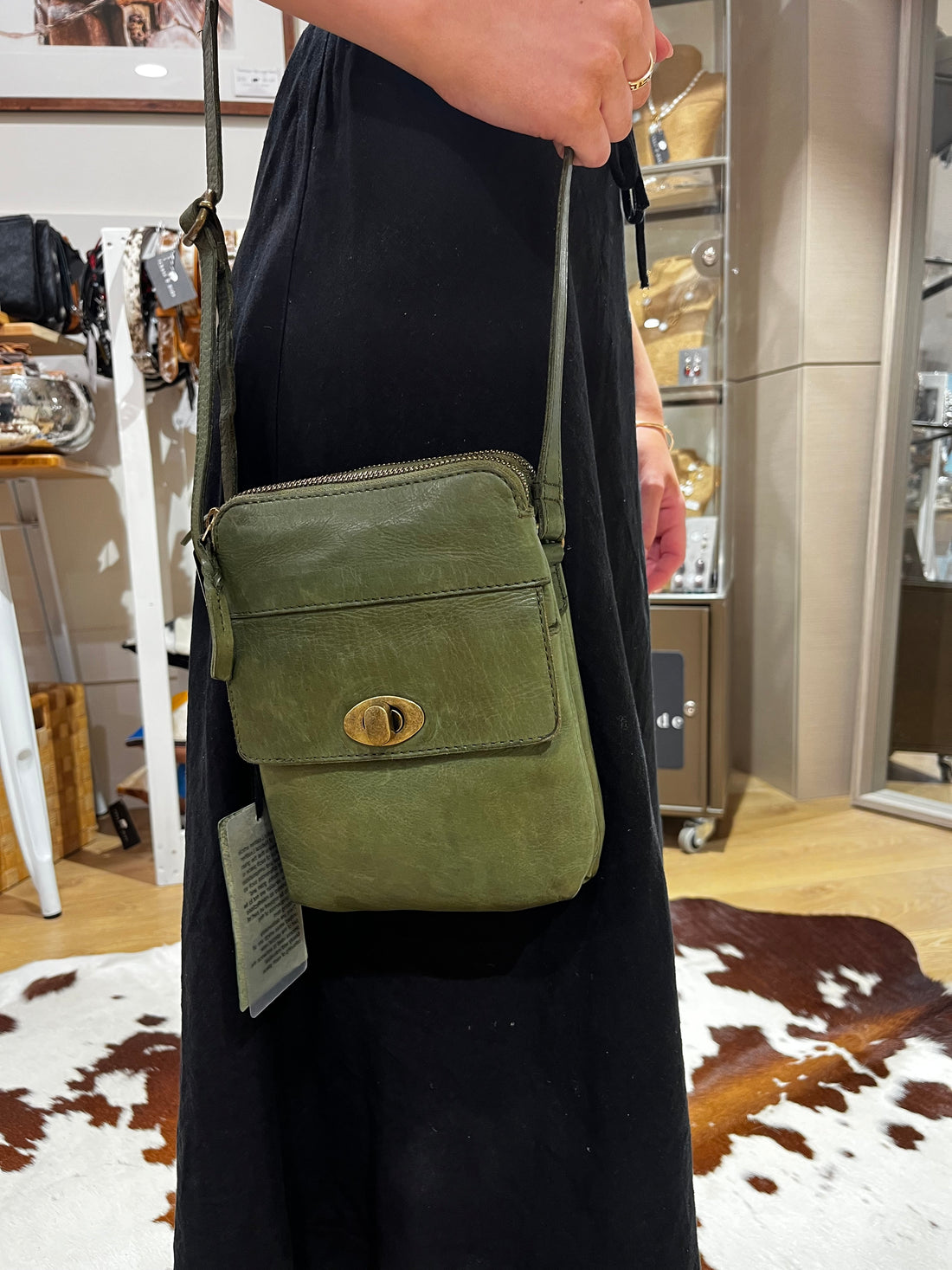 Green Leather crossbody Bag 