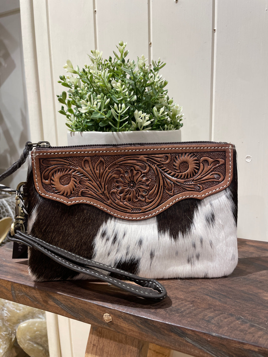 Mia Hide &amp; tooled leather clutch 