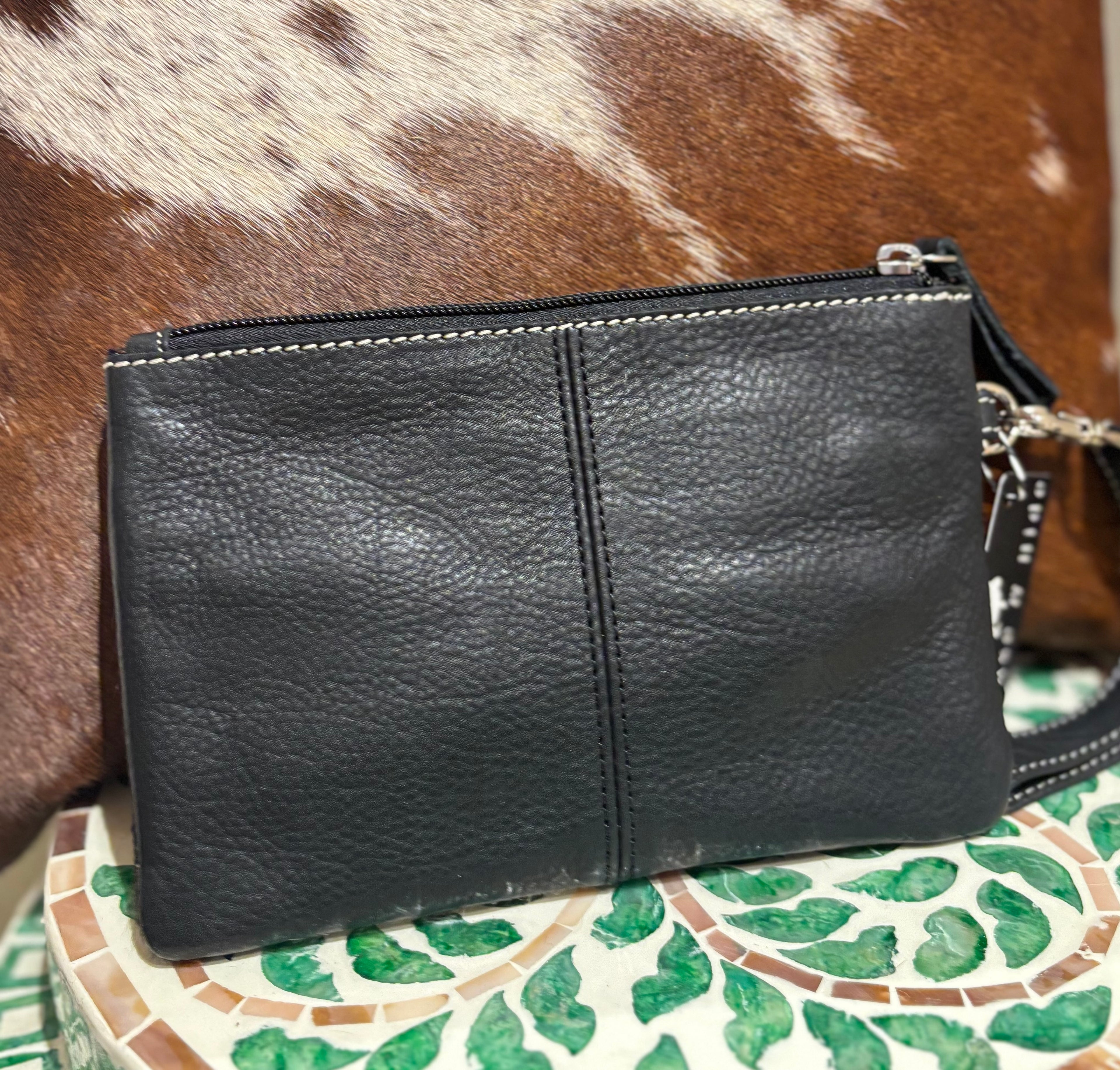 Mia Hide &amp; tooled leather clutch 