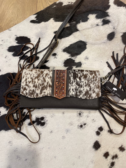 Hand Painted Tooling Leather Flap Cowhide Bag With Fringes – AB74