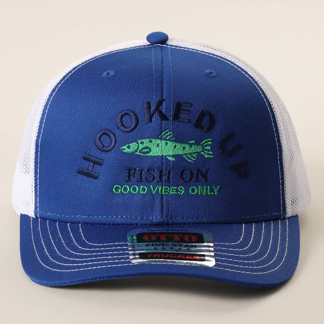 HOOKED UP FISH ON Mid Profile Mesh Back Trucker Hat