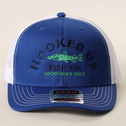 HOOKED UP FISH ON Mid Profile Mesh Back Trucker Hat