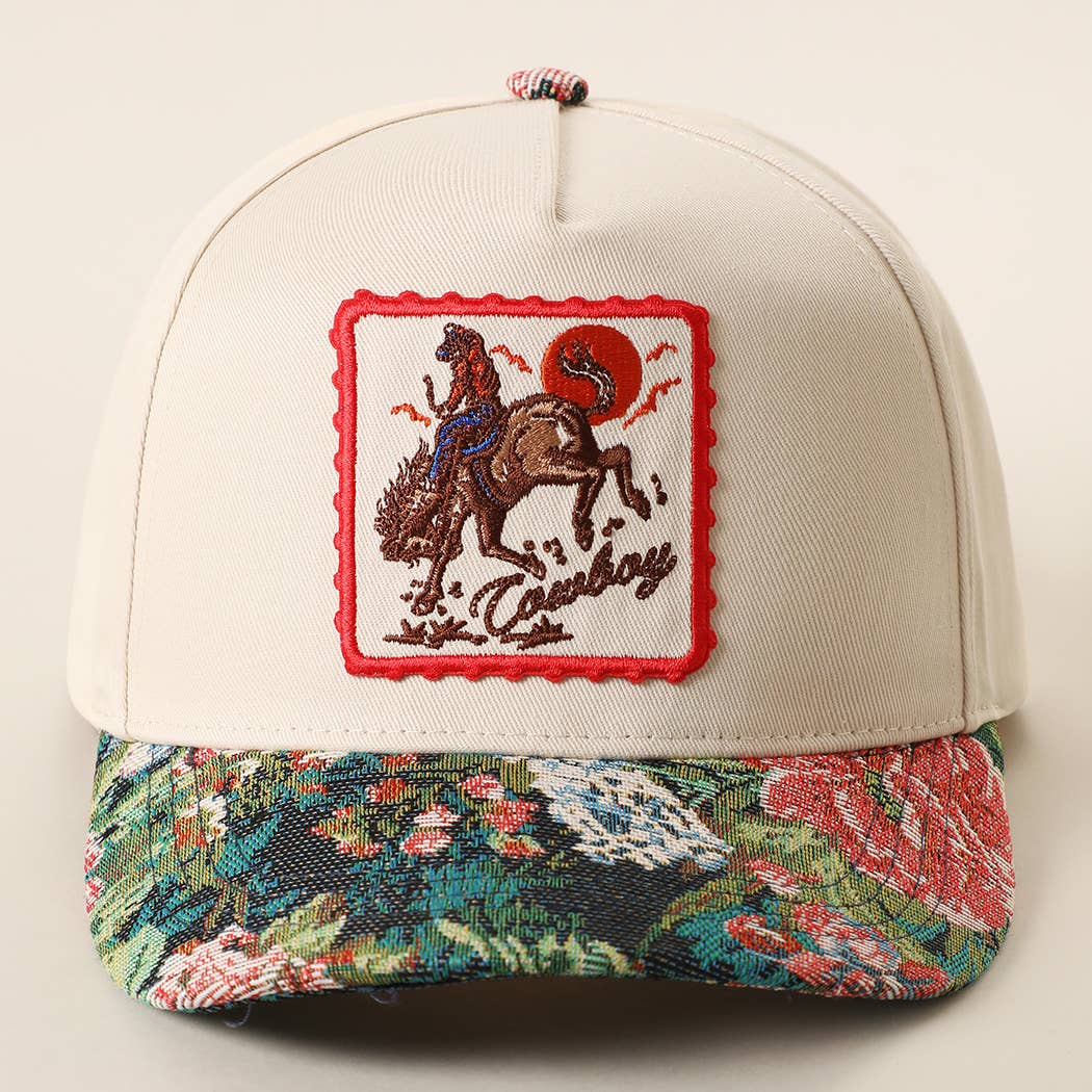 COWBOY Rodeo Embroidered Patch Tapestry Brim Cap