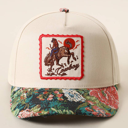 COWBOY Rodeo Embroidered Patch Tapestry Brim Cap