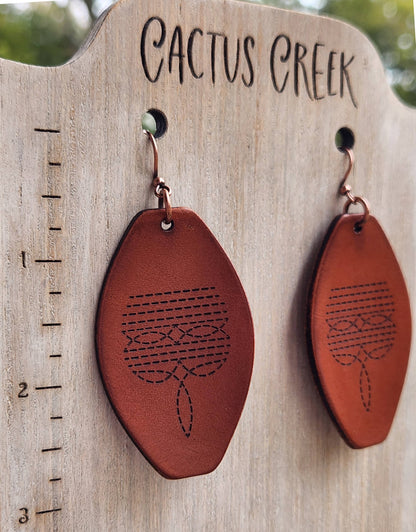 "Austin"  Handmade Leather Boot Stitch Earrings