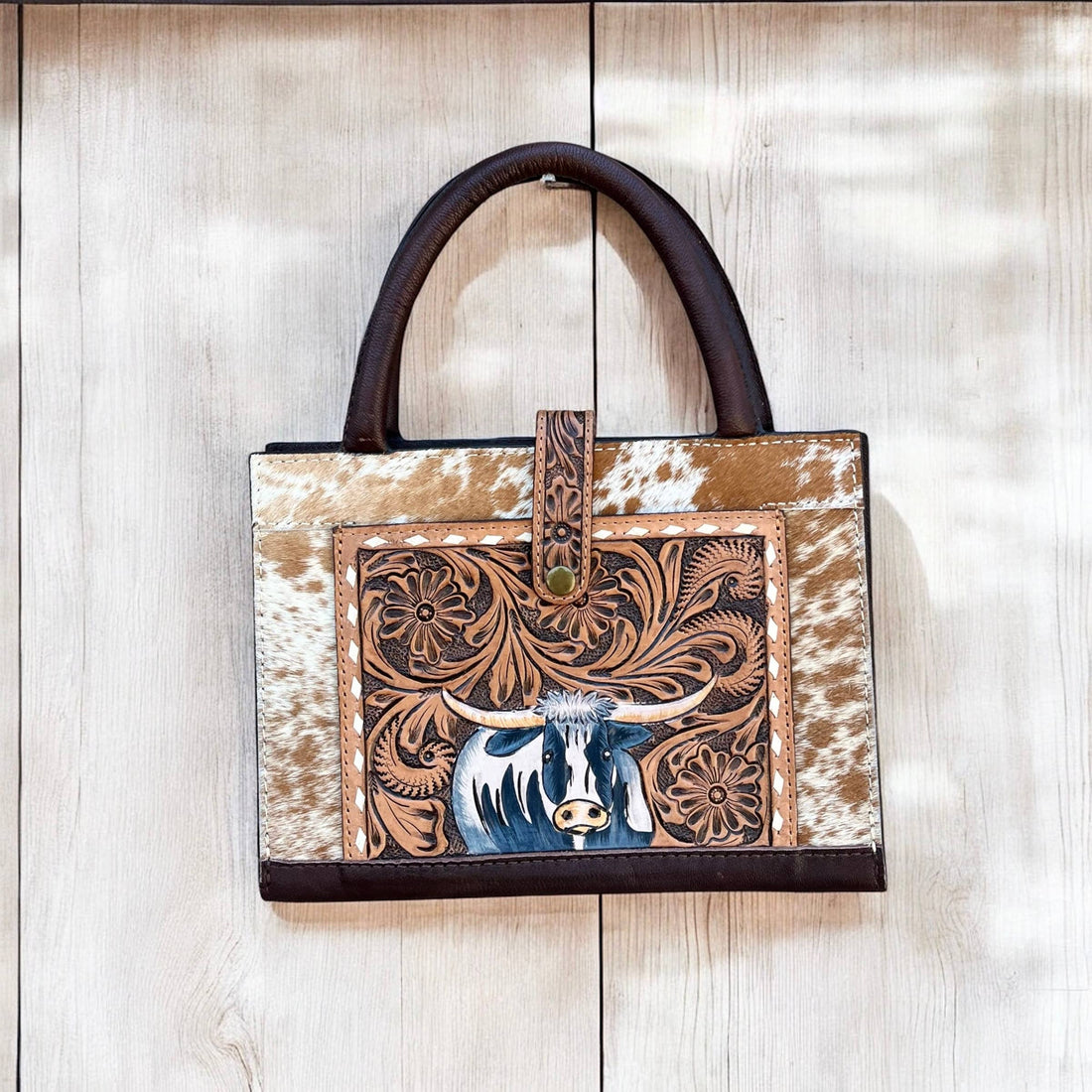 Longhorn tooled leather &amp; cowhide book cover 