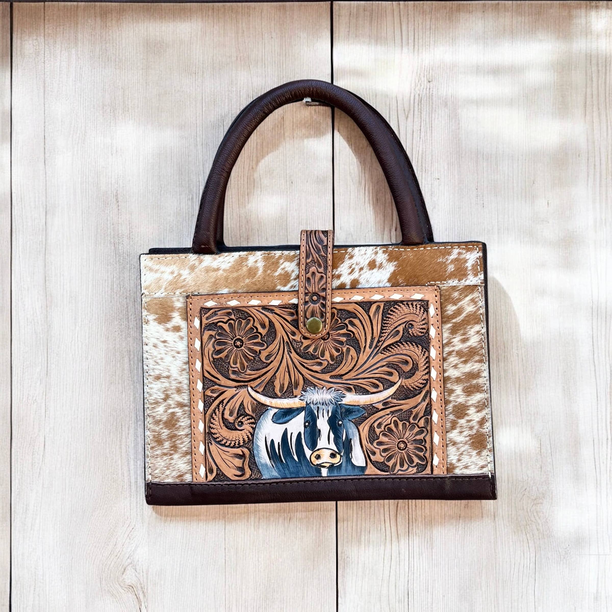 Longhorn tooled leather &amp; cowhide book cover 
