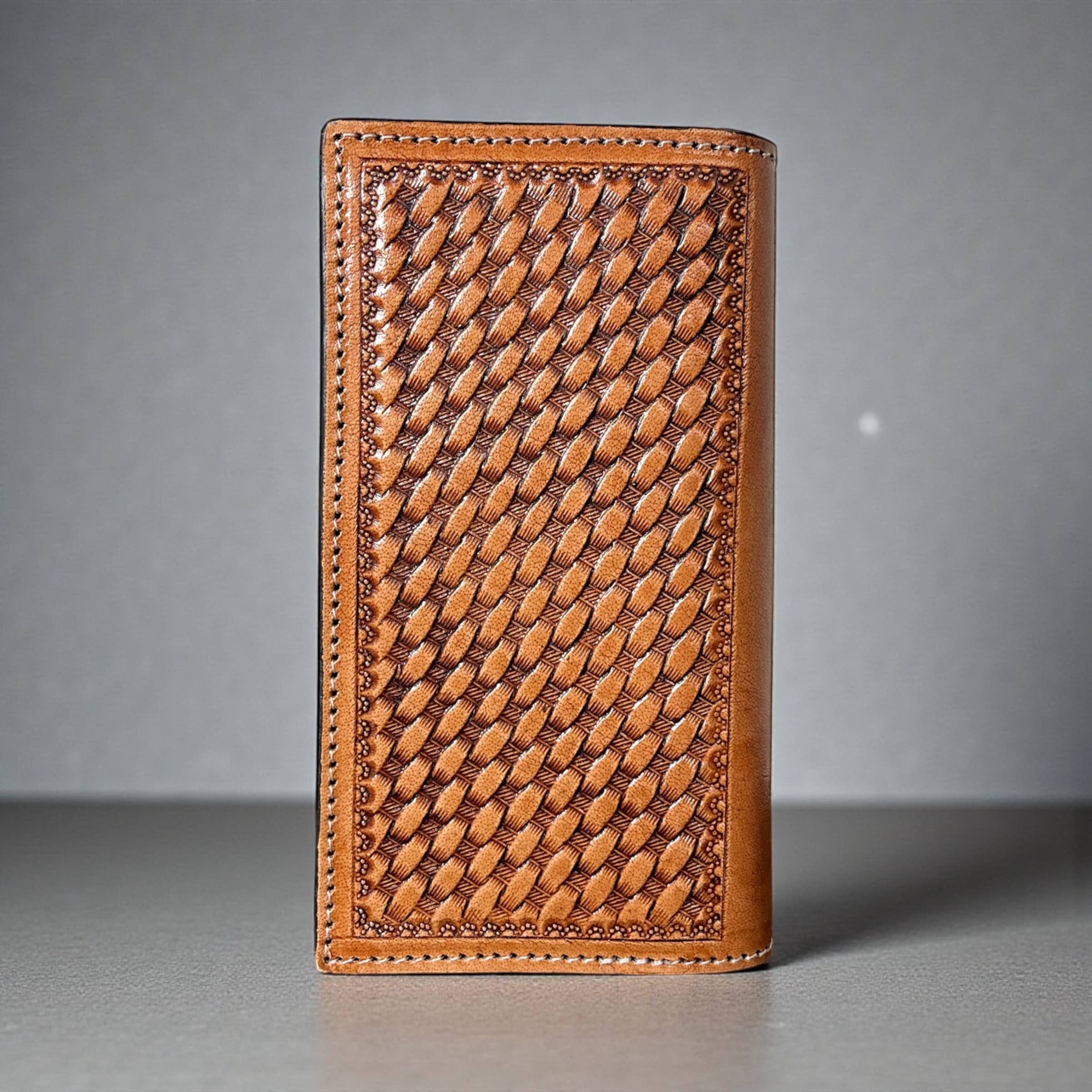 Basketweave tooled leather men’s wallet 