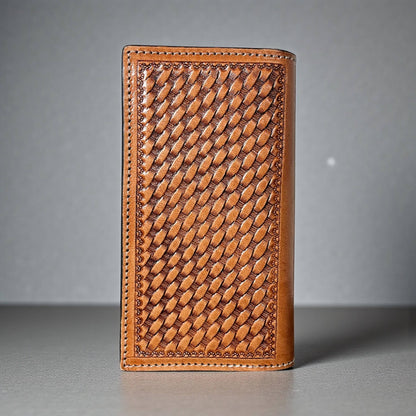 Basketweave tooled leather men’s wallet 
