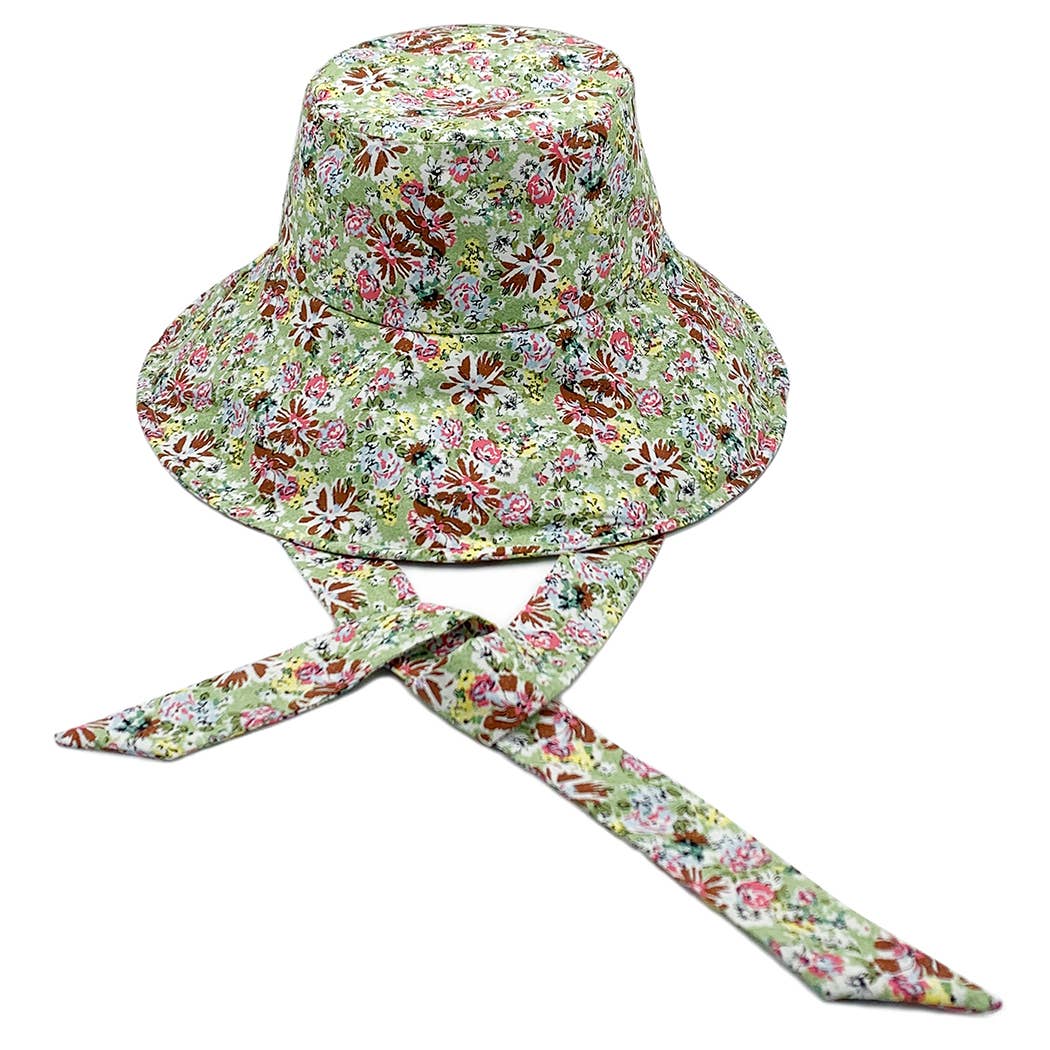 Mixed Floral Print Chin Tie Sun Bucket Hat