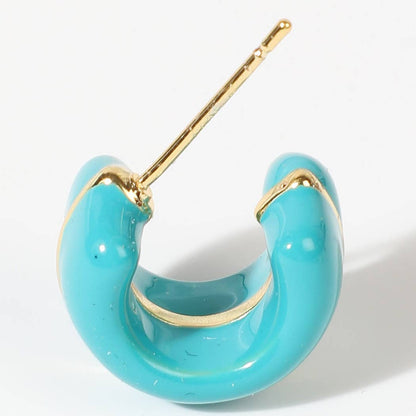 Solid Colored Hoop 14k Gold Dipped Post Earrings Turquoise