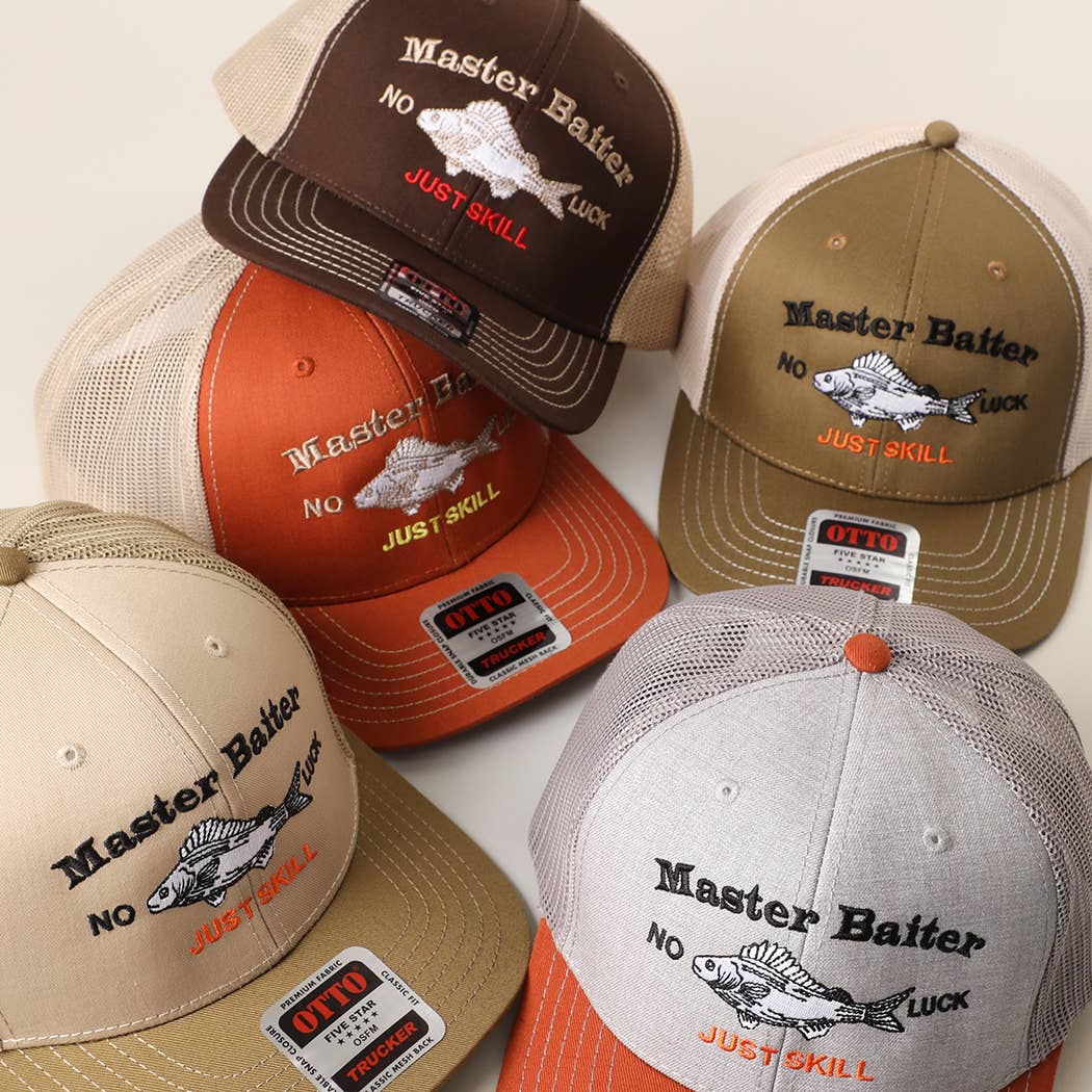 Master Baiter No Luck Just Skill Embroidered Trucker Hat