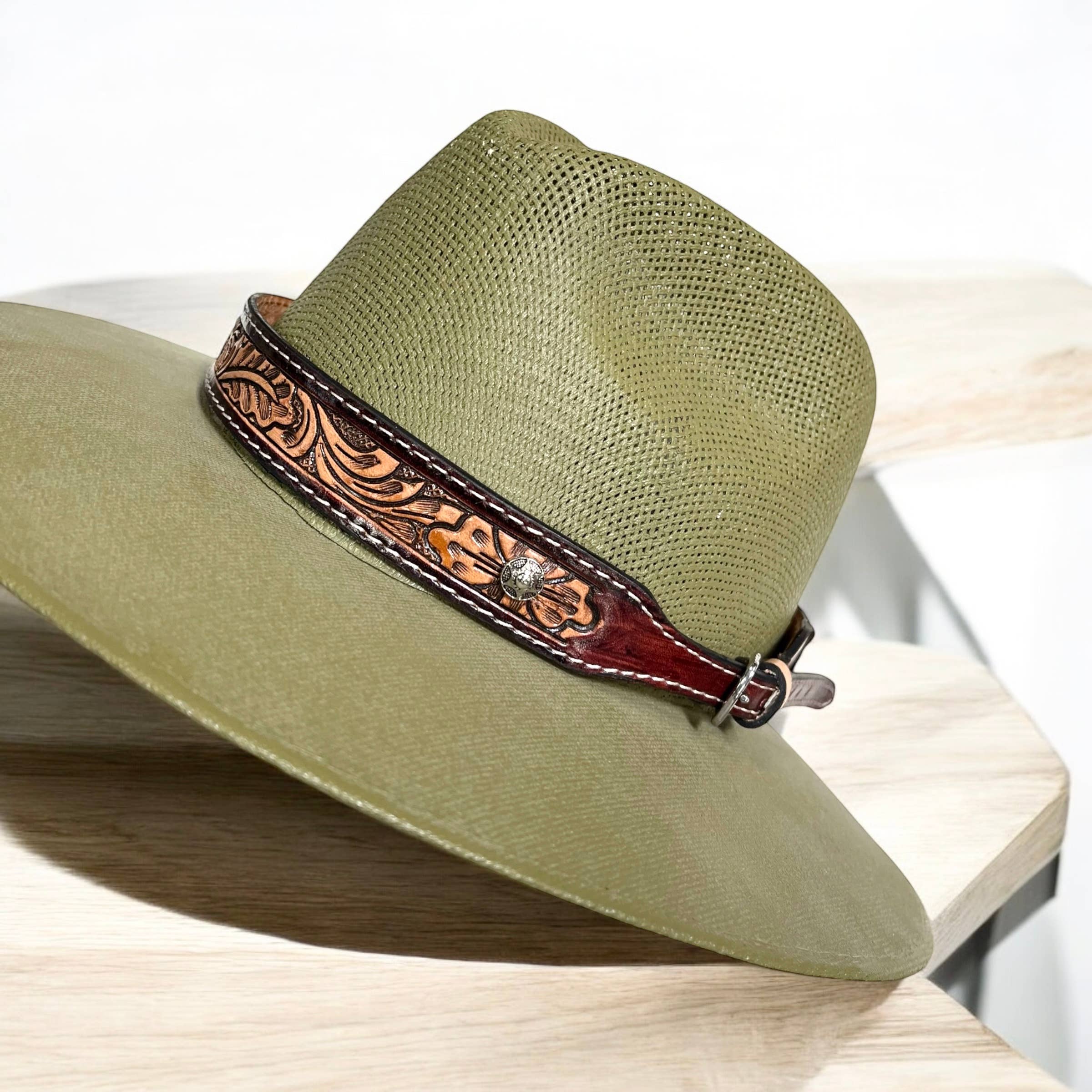 Tooled leather hat band 