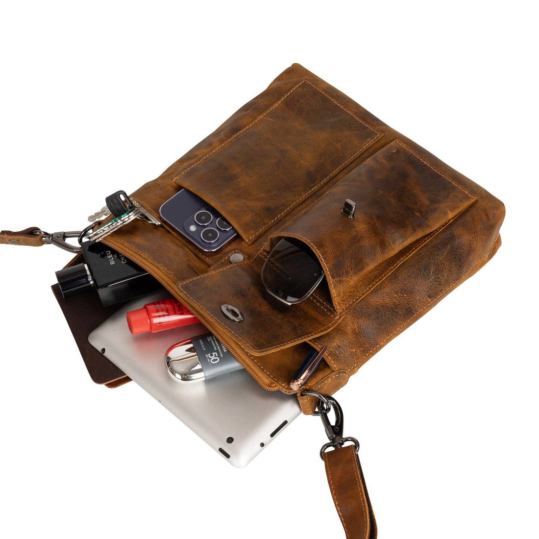 Leather Shoulder Bag Tauranga - Camel LD012CAM