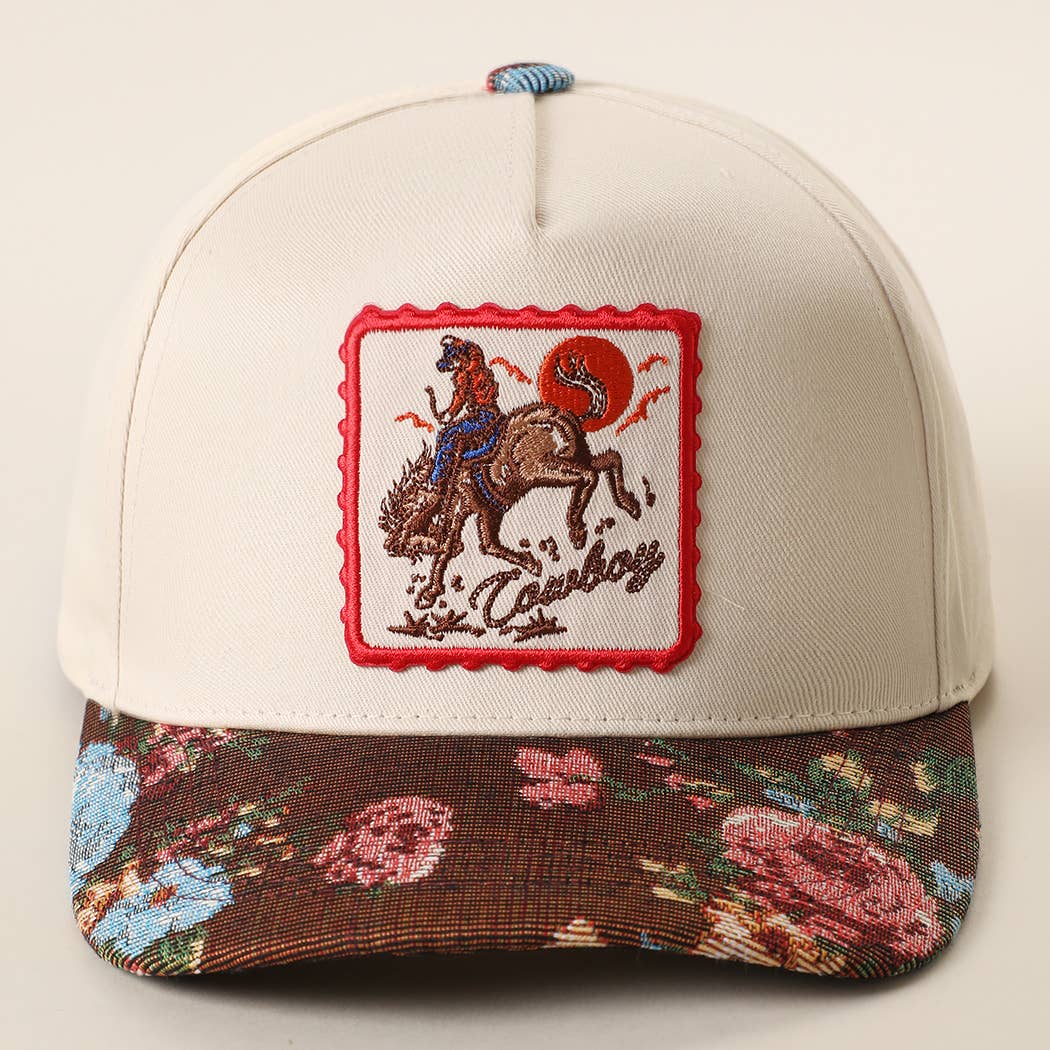 COWBOY Rodeo Embroidered Patch Tapestry Brim Cap