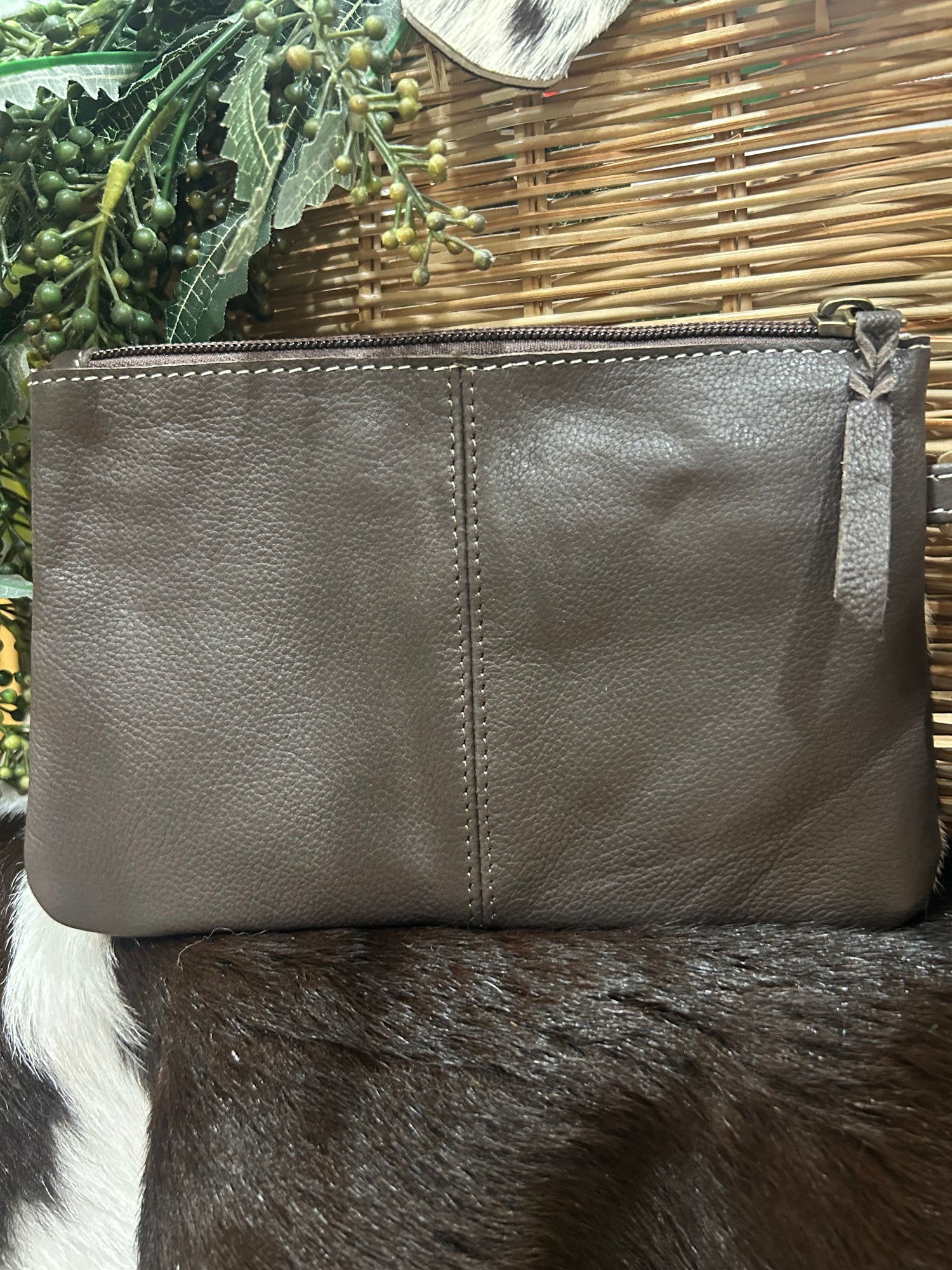 Mia Hide &amp; Tooled Leather Clutch 