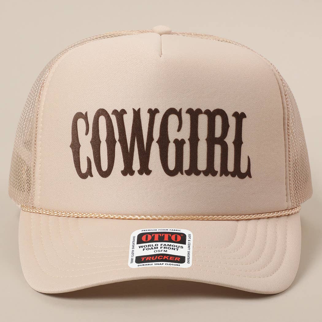 COWGIRL Text Logo Printed Mesh Back Trucker Hat