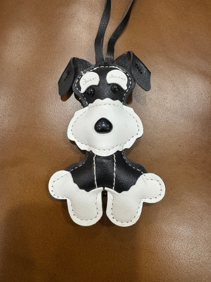 Leather Schnauzer Dog Keychain 