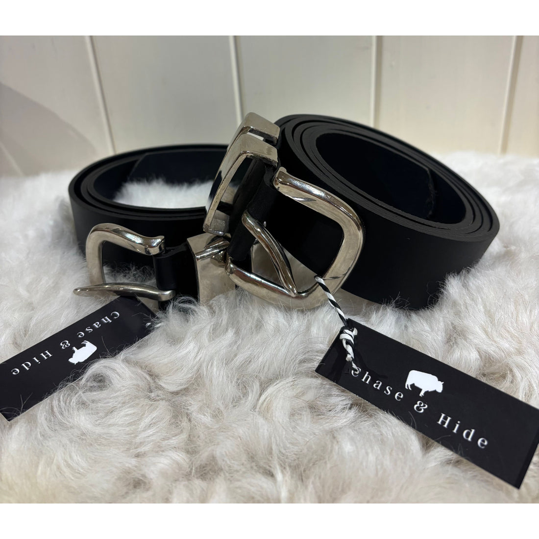 Mens Leather Belt Black with Sliver Buckle