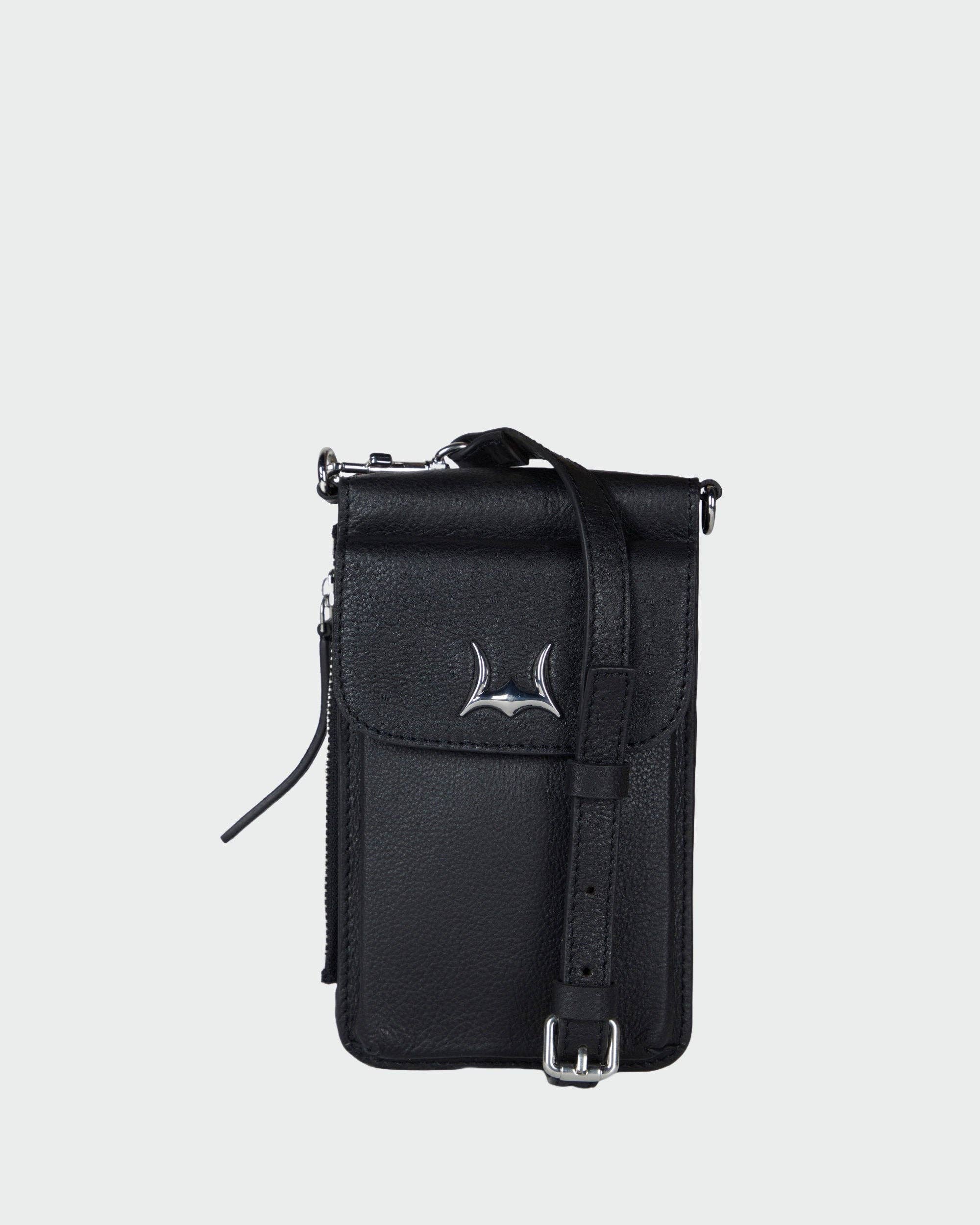 Shell Phone Bag In Black And White Cowhide