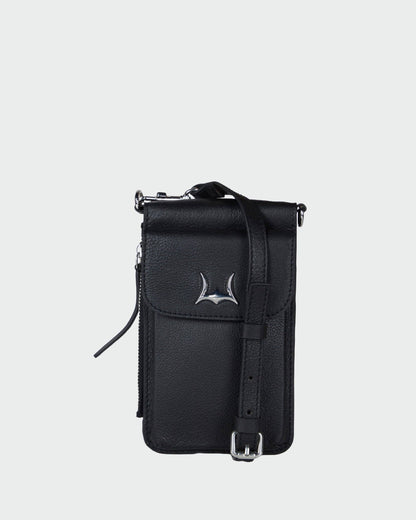 Shell Phone Bag In Black And White Cowhide