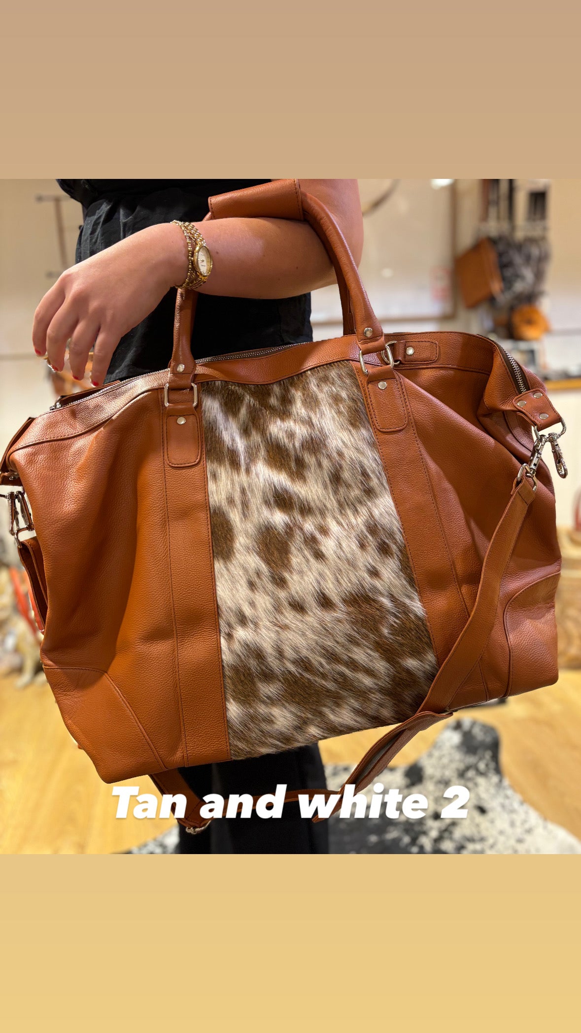 Leather &amp; Cowhide Travel Bag - 12780