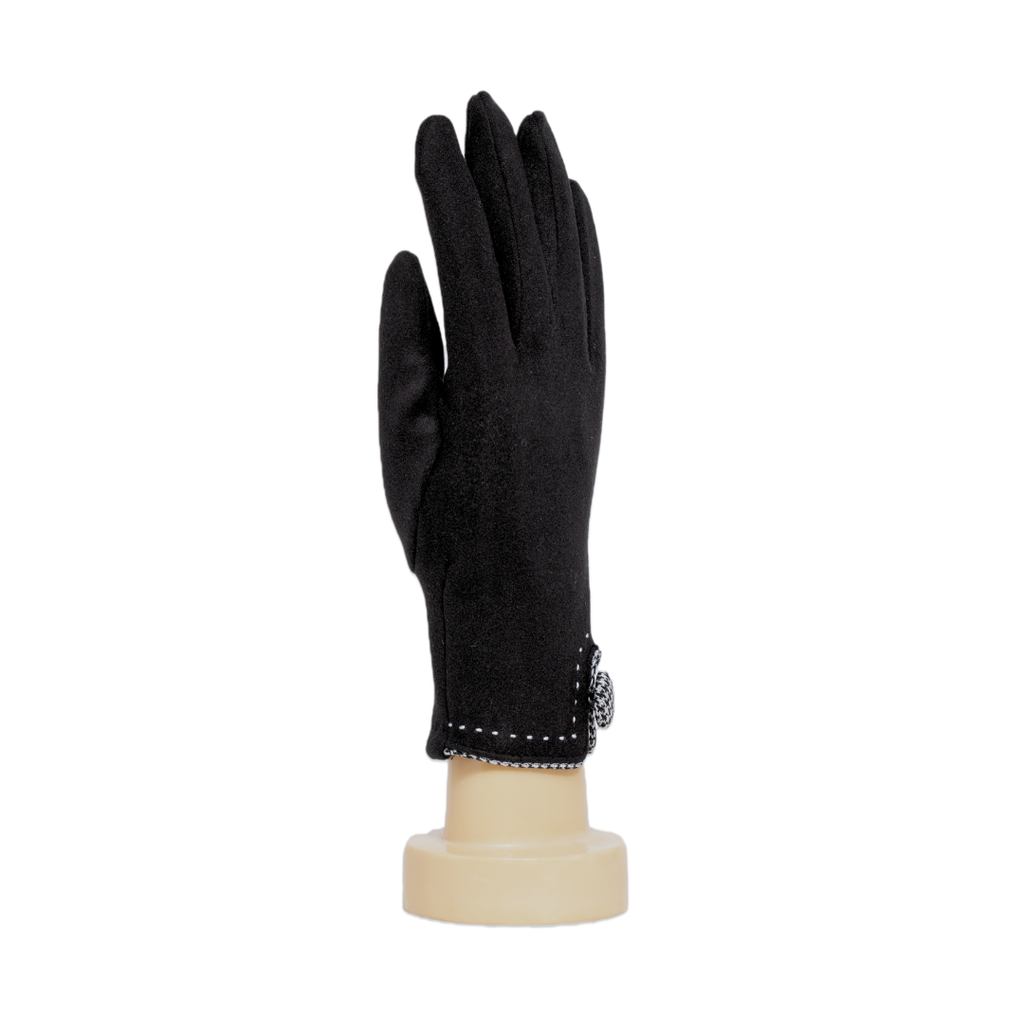 Black: Houndstooth Button Border Gloves